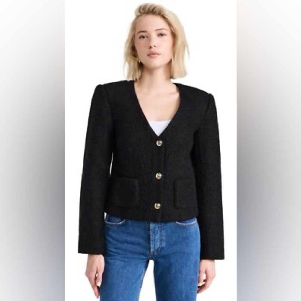 Anine Bing Anitta Woven Jacket Black Gold Button Bouclé Size M